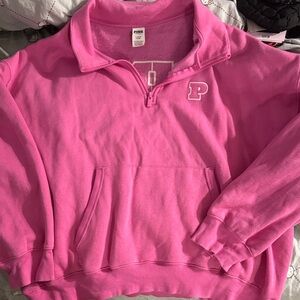 PINK Victoria's Secret Bright Pink Half-Zip Sweatshirt